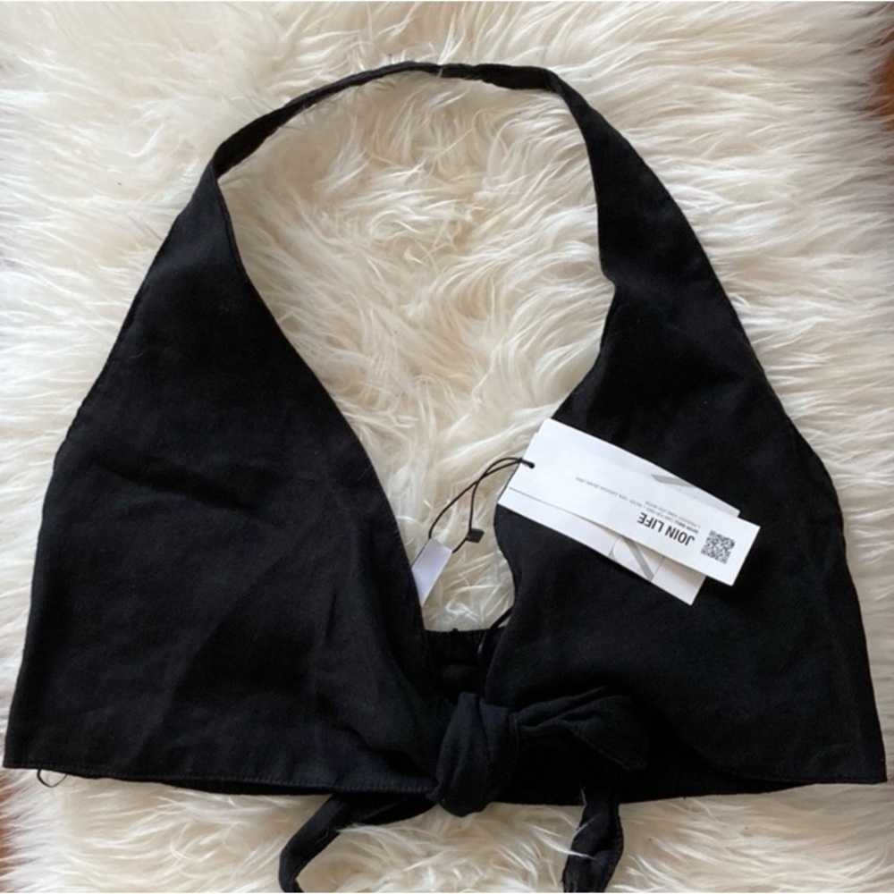 Zara Black Halter Tie-Front Crop Top